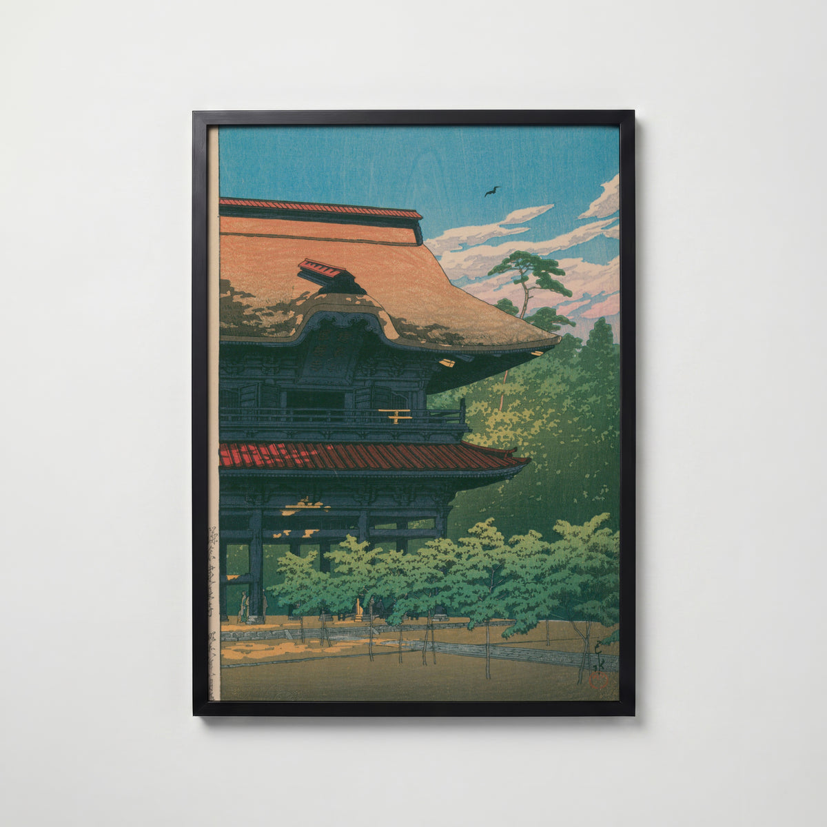 Hasui Kawase Kencho Temple Kamakura 1933 Poster – svart ram