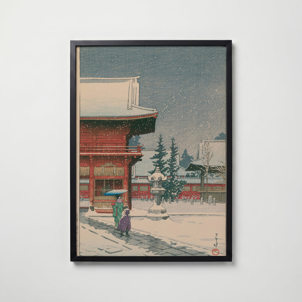 Hasui Kawase Snow at Nezu Gongen Shrine 1933 Poster – svart ram