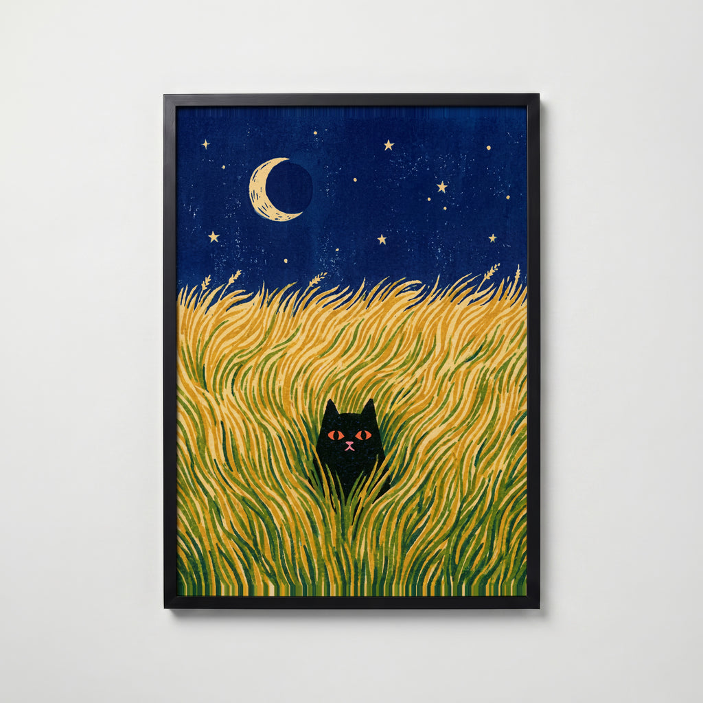 Hidden Cat Moonfield Poster – svart ram