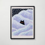 Hidden Cat Snowdrift Poster – svart ram