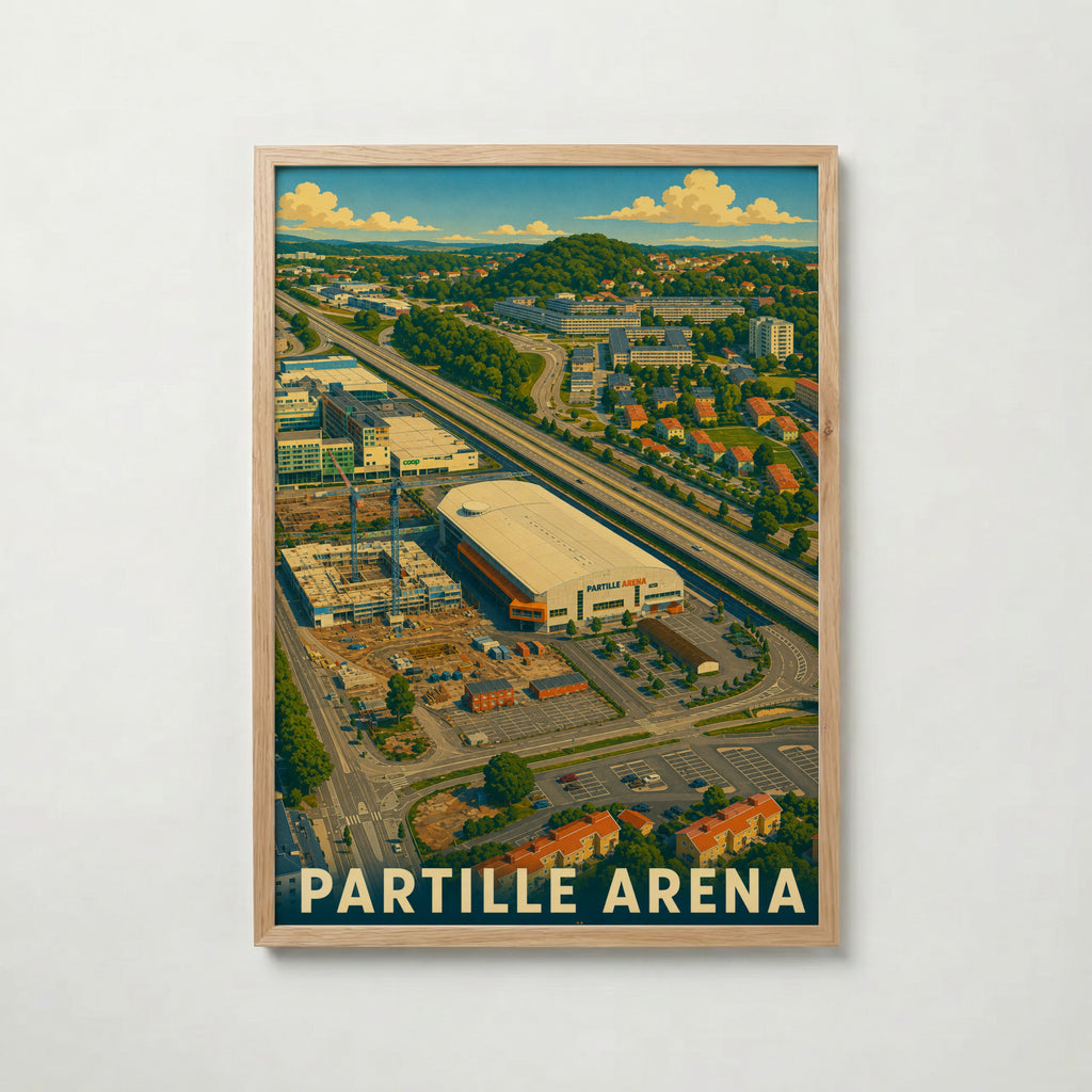 Partille Arena i ekram med ljust trä – köp enkelt hos Bozetto affisch i hög kvalitet