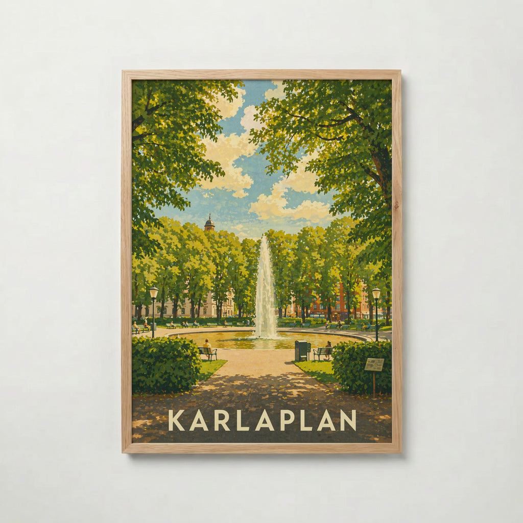 Karlaplan Stockholm i ekram med ljust trä – köp enkelt hos Bozetto affisch i hög kvalitet