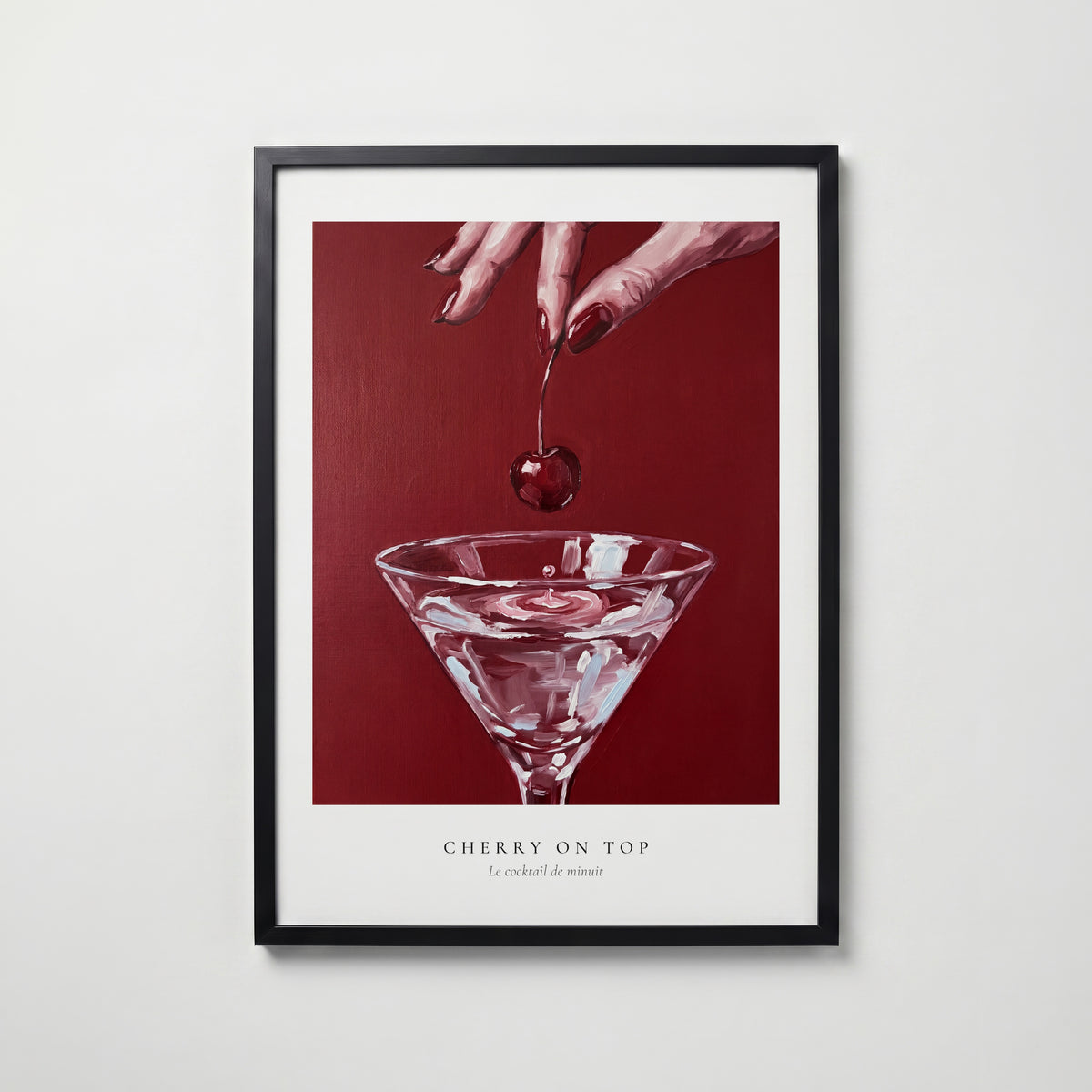 Velvet Cherry Drop Poster – svart ram