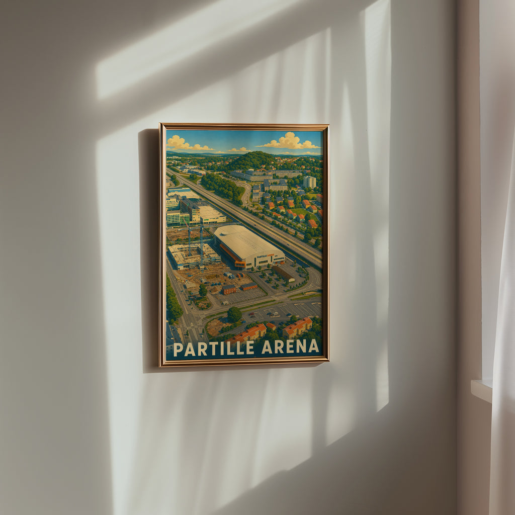 Partille Arena affisch i minimalistiskt sovrum – köp enkelt hos Bozetto i hög kvalitet