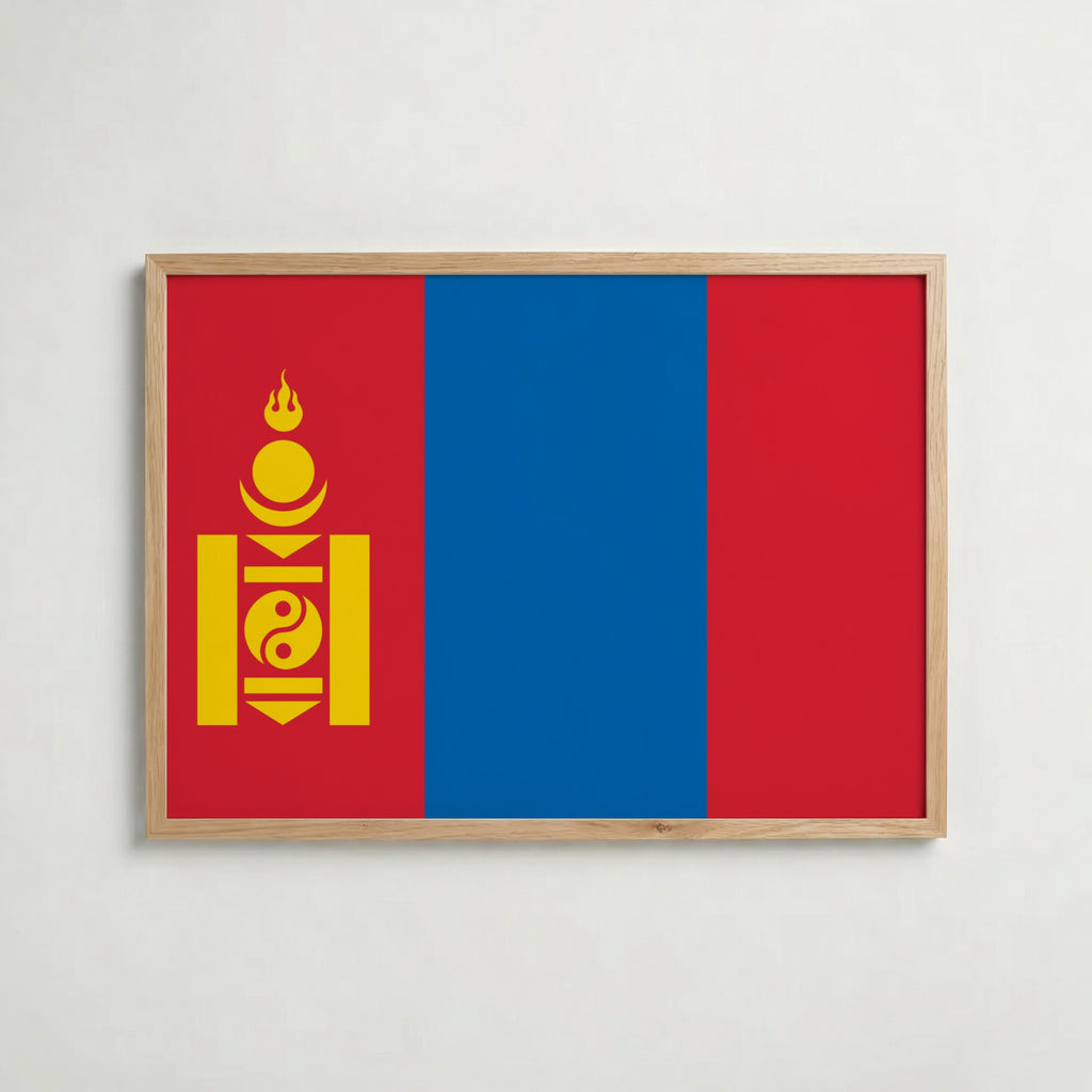 Mongolia National Flag Poster i ekram – inramad konsttryck för stilren inredning hos Bozetto