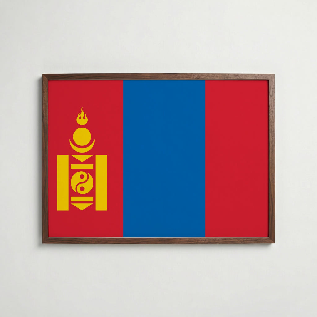 Mongolia National Flag Poster i valnötsram – varm konstaffisch för hemmet från Bozetto
