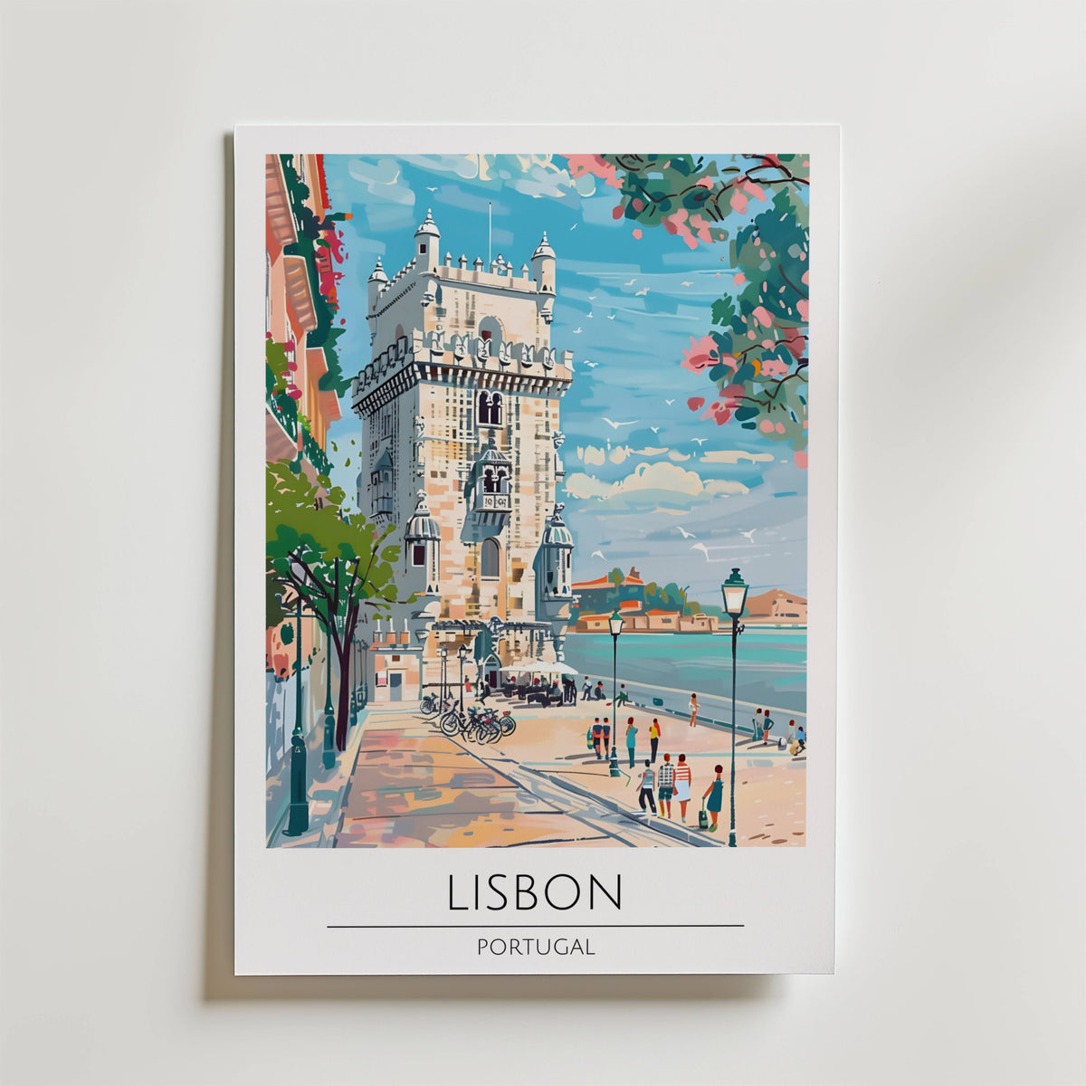 Lisbon Riverside Tower – stilfullt konsttryck från Bozetto, tryckt på matt finpapper