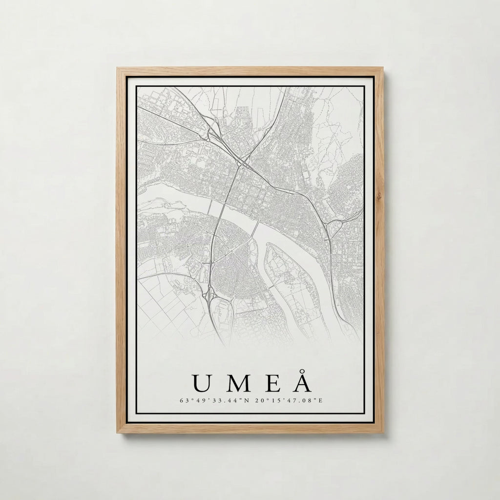 Umeå Karta poster i flera storlekar – jämför mått och välj rätt hos Bozetto i hög tryckkvalitet