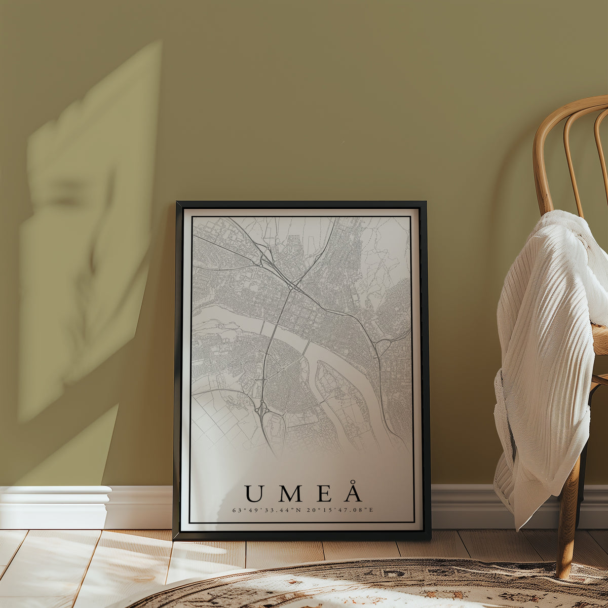 Umeå Karta poster i stilrent hem med modern inredning – köp enkelt hos Bozetto i hög kvalitet