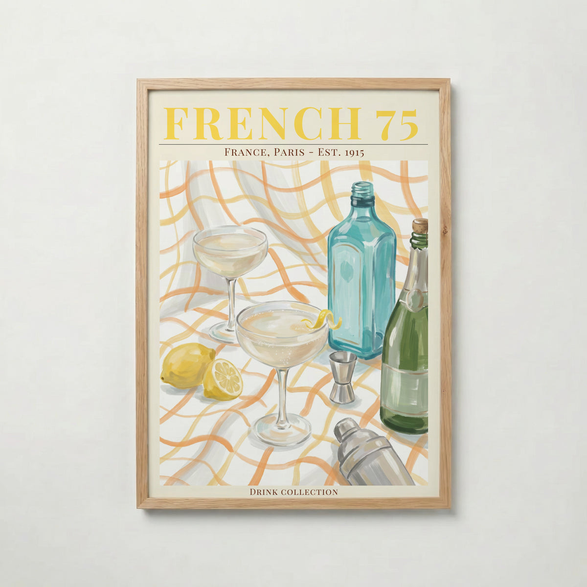 French 75 poster inramad i ljus ekram med naturligt träutseende – från Bozetto i hög tryckkvalitet