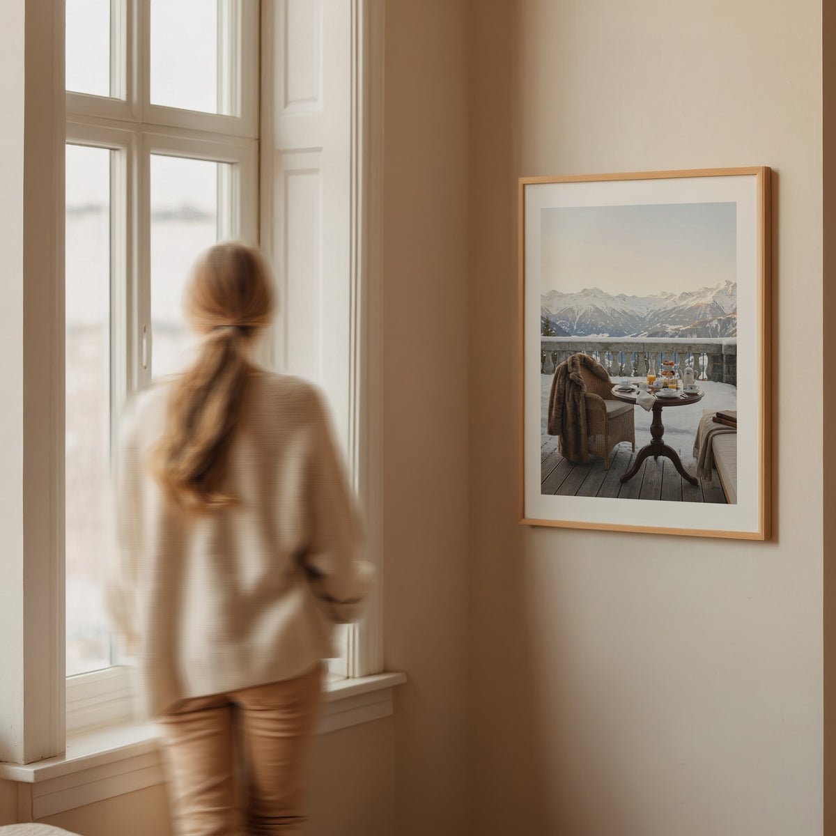 Mockup av Alpine Morning Indulgence affisch på vägg – köp enkelt hos Bozetto i hög kvalitet