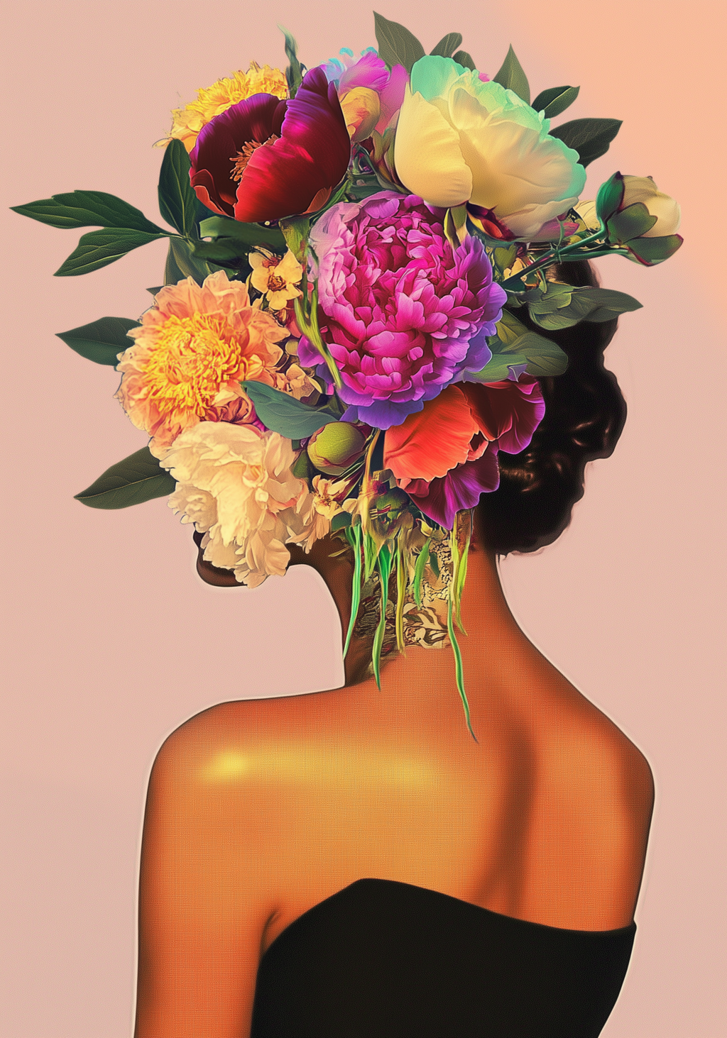 Floral Hair Portrait – affisch med snyggt motiv, köp enkelt hos Bozetto i flera storlekar