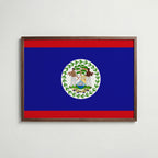 Belize National Flag Poster i valnötsram – varm konstaffisch för hemmet från Bozetto