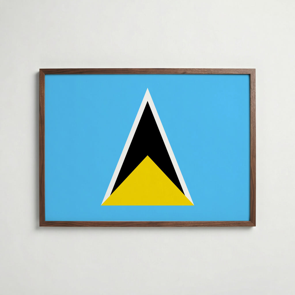 Saint Lucia National Flag Poster i valnötsram – varm konstaffisch för hemmet från Bozetto