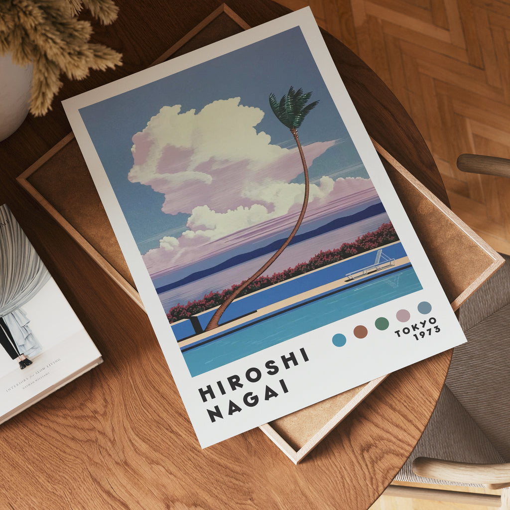 Väggmockup med Hiroshi Nagai Cloudside Palm – köp enkelt hos Bozetto affisch i hög kvalitet