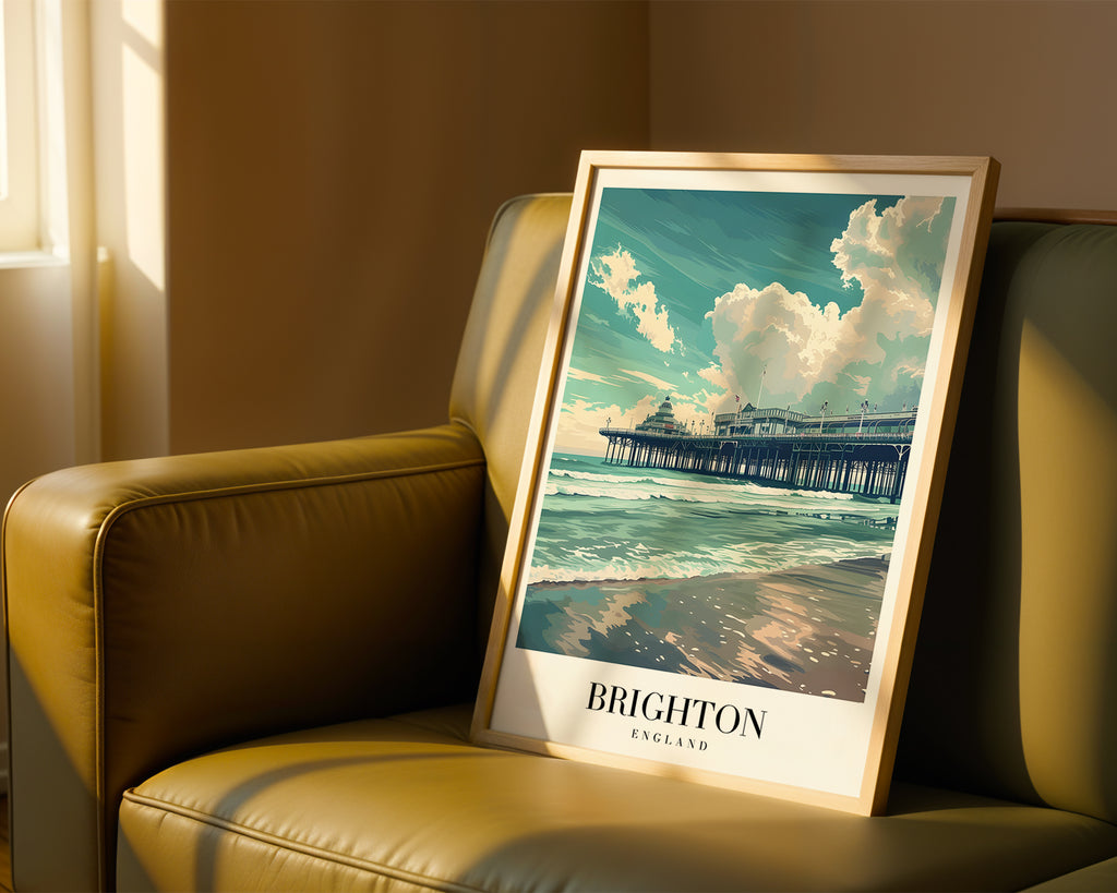 Mockup av Waves Of Brighton affisch på vägg – köp enkelt hos Bozetto i hög kvalitet
