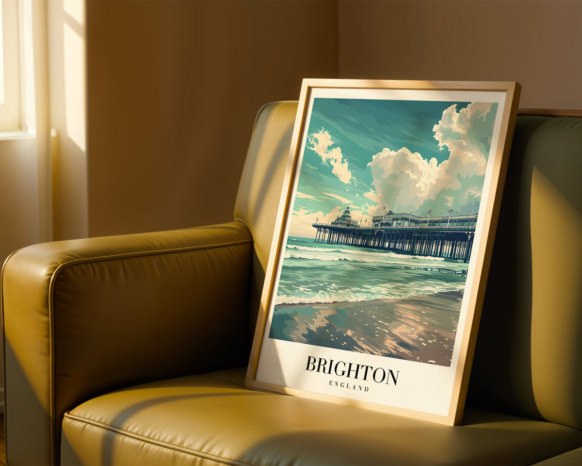 Mockup av Waves Of Brighton affisch på vägg – köp enkelt hos Bozetto i hög kvalitet
