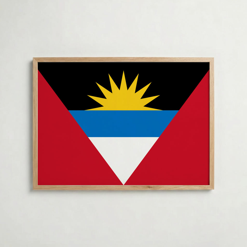Antigua and Barbuda National Flag Poster i ekram – inramad konsttryck för stilren inredning hos Bozetto