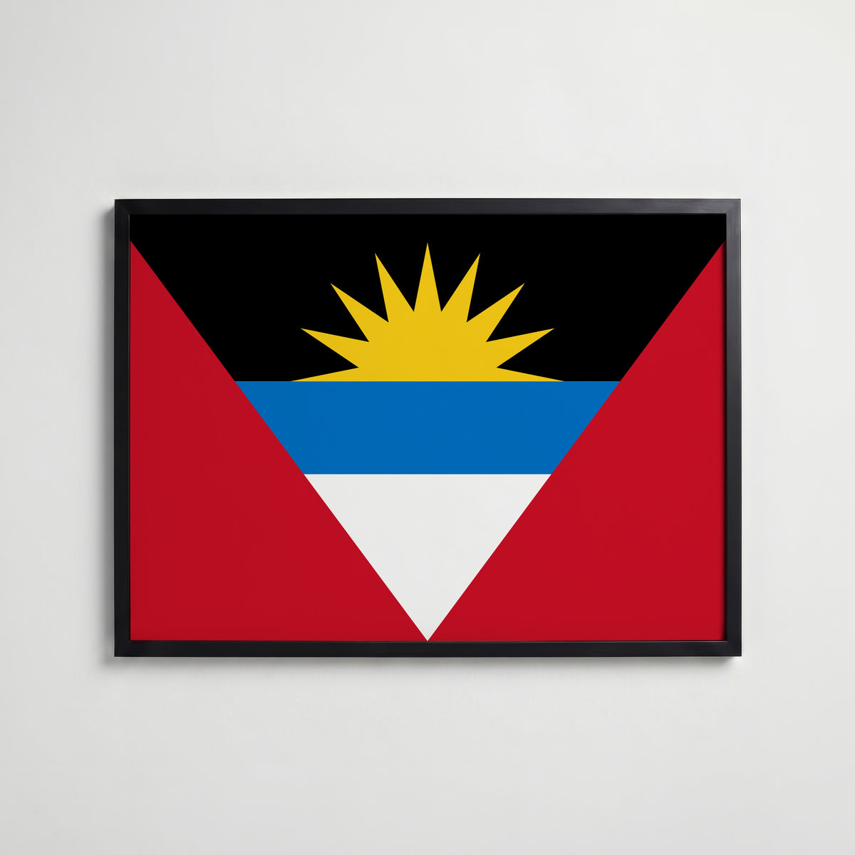 Antigua and Barbuda National Flag Poster i svart ram – stilren konsttryck som väggdekor från Bozetto