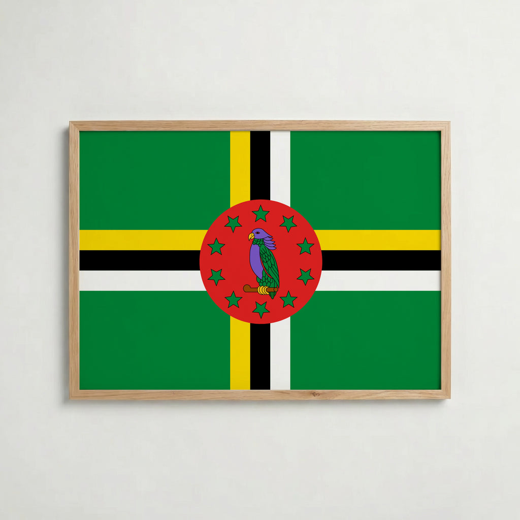 Dominica National Flag Poster i ekram – inramad konsttryck för stilren inredning hos Bozetto