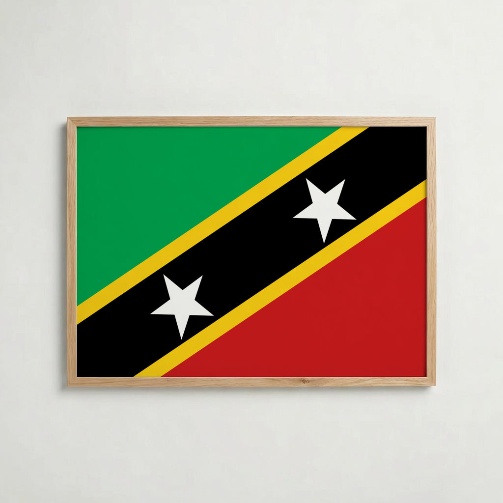 Saint Kitts and Nevis National Flag Poster i ekram – inramad konsttryck för stilren inredning hos Bozetto