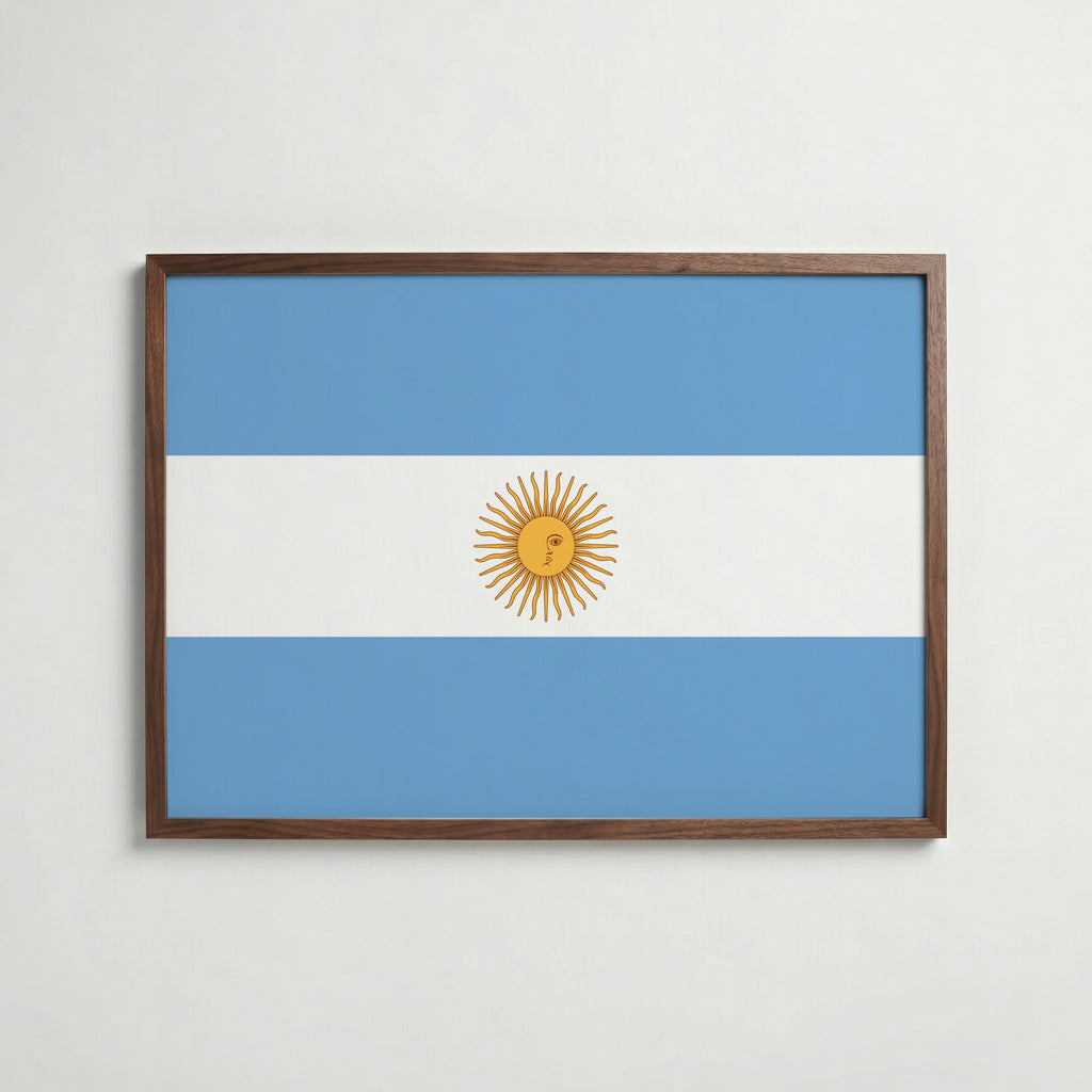 Argentina National Flag Poster i valnötsram – varm konstaffisch för hemmet från Bozetto