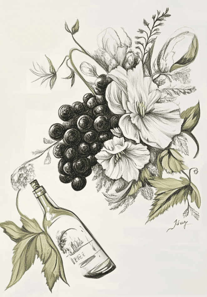 Vintage Grape And Floral affisch på vit bakgrund – köp enkelt hos Bozetto i hög kvalitet
