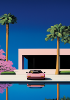 Rose Sportscar Hiroshi Retro poster visad rakt fram – Bozetto affisch i hög tryckkvalitet