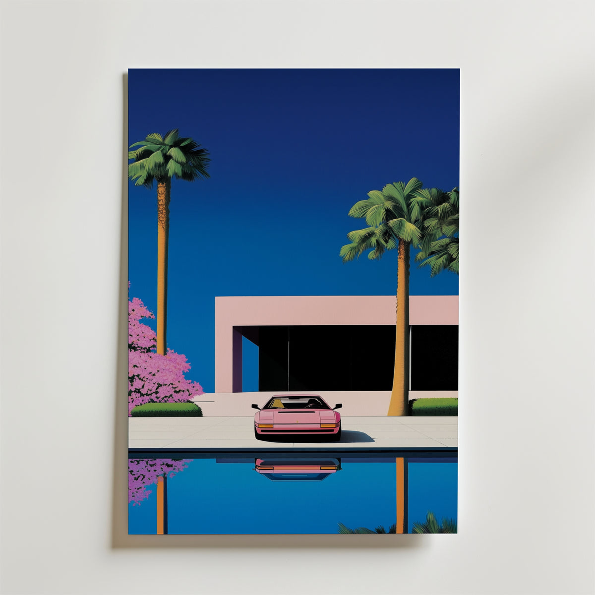 Rose Sportscar Hiroshi Retro – stilfullt konsttryck från Bozetto, tryckt på matt finpapper