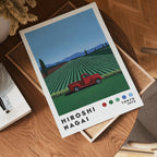 Väggmockup med Hiroshi Nagai Red Pickup – köp enkelt hos Bozetto affisch i hög kvalitet