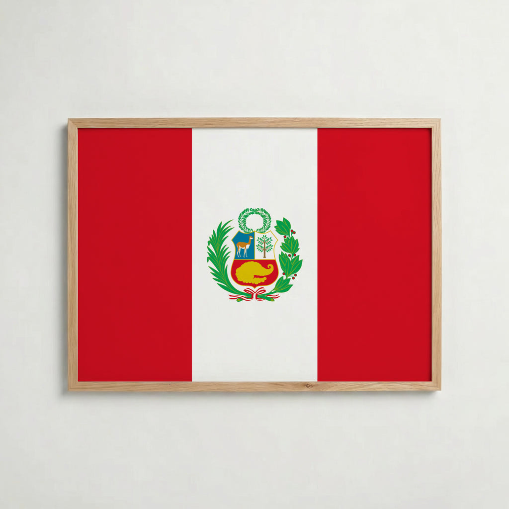 Peru National Flag Poster i ekram – inramad konsttryck för stilren inredning hos Bozetto