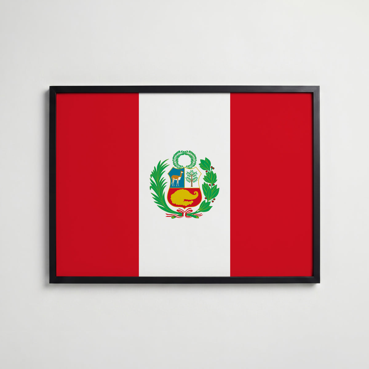 Peru National Flag Poster i svart ram – stilren konsttryck som väggdekor från Bozetto