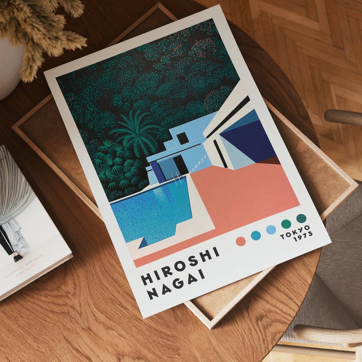 Väggmockup med Hiroshi Nagai Jungle Retreat – köp enkelt hos Bozetto affisch i hög kvalitet