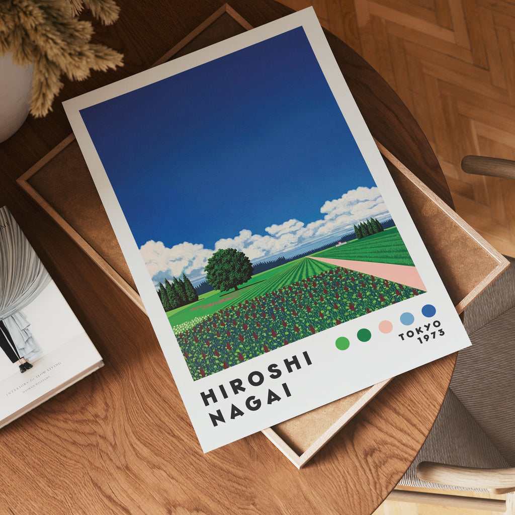 Väggmockup med Hiroshi Nagai Floral Horizon – köp enkelt hos Bozetto affisch i hög kvalitet