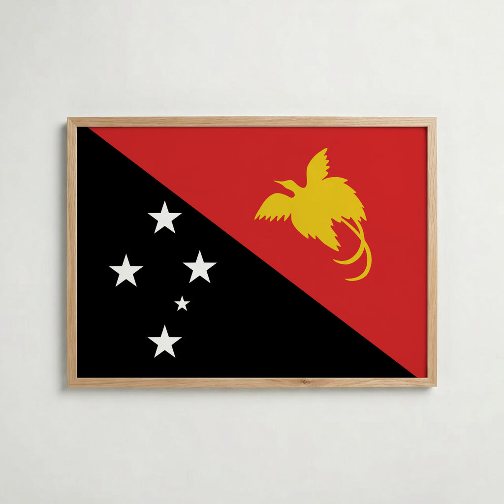 Papua New Guinea National Flag Poster i ekram – inramad konsttryck för stilren inredning hos Bozetto
