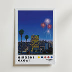 Mockup av Hiroshi Nagai Fireworks affisch på vägg – köp enkelt hos Bozetto i hög kvalitet