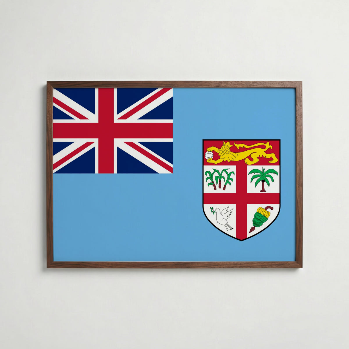Fiji National Flag Poster i valnötsram – varm konstaffisch för hemmet från Bozetto