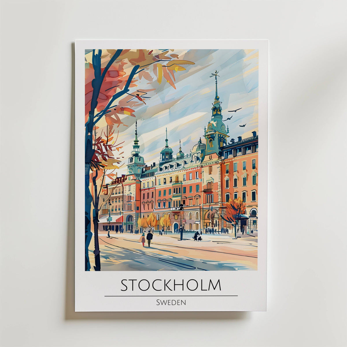 Stockholm Autumn Boulevard – stilfullt konsttryck från Bozetto, tryckt på matt finpapper