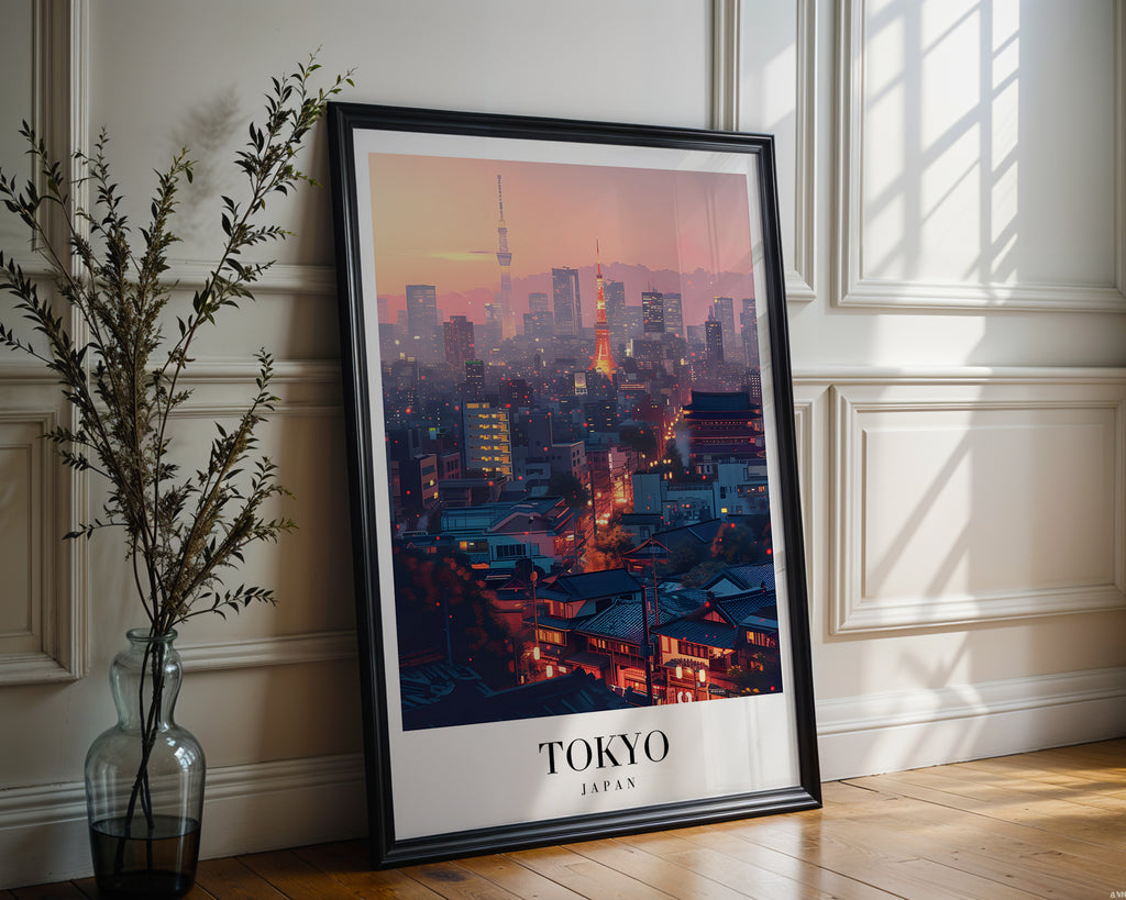 The Tokyo poster visualiserad på vägg – se rätt storlek med mockup från Bozetto i hög tryckkvalitet