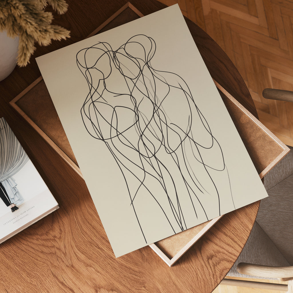 Minimalist Line Art Trio poster visad rakt fram – Bozetto affisch i hög tryckkvalitet