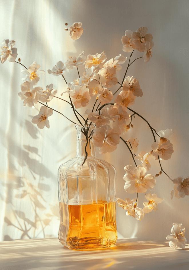 Glass Vase with Amber Liquid – köp enkelt hos Bozetto konsttryck i hög kvalitet i hög kvalitet