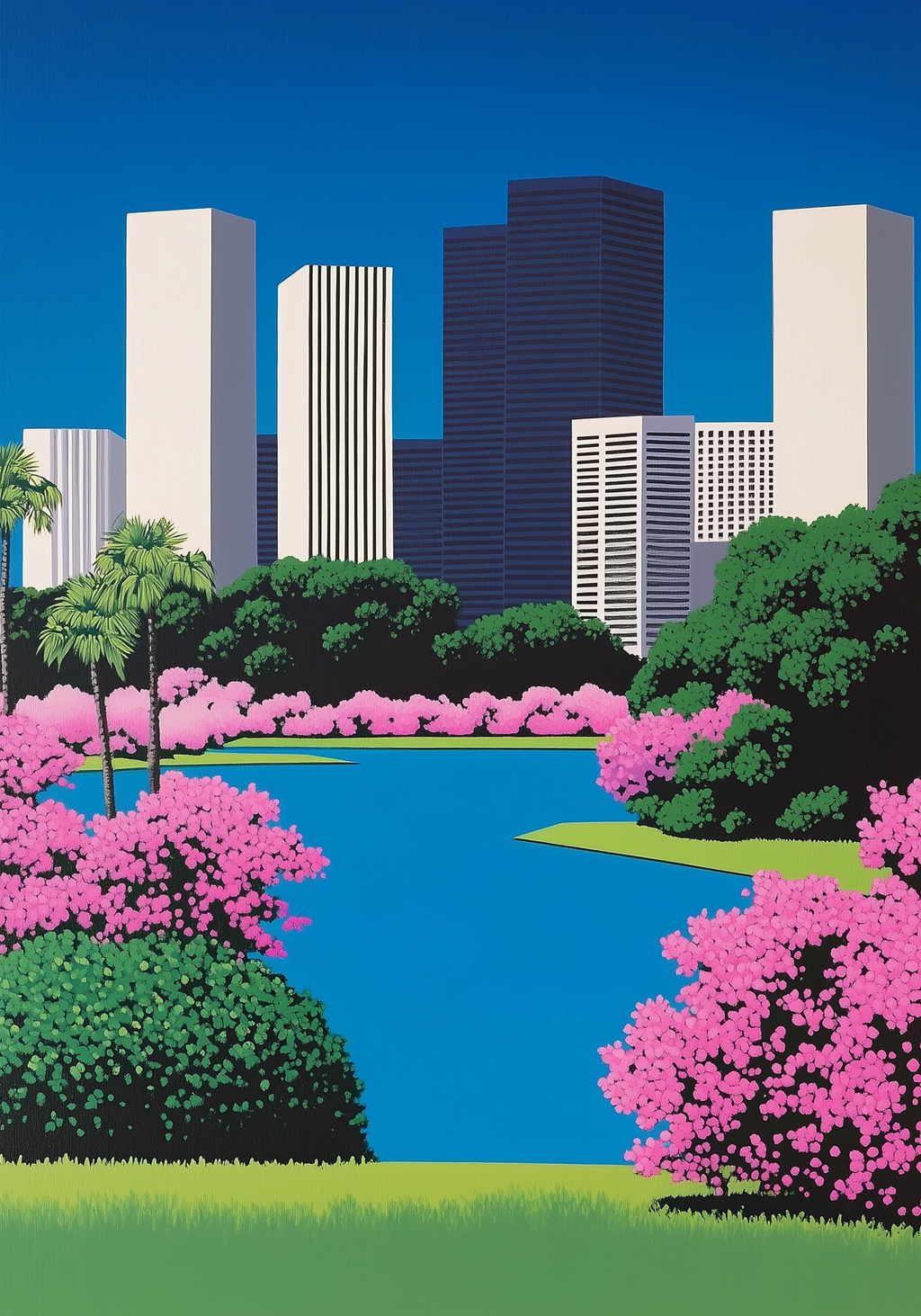 City Park Illustration Hiroshi – stilfullt konsttryck från Bozetto, tryckt på matt finpapper