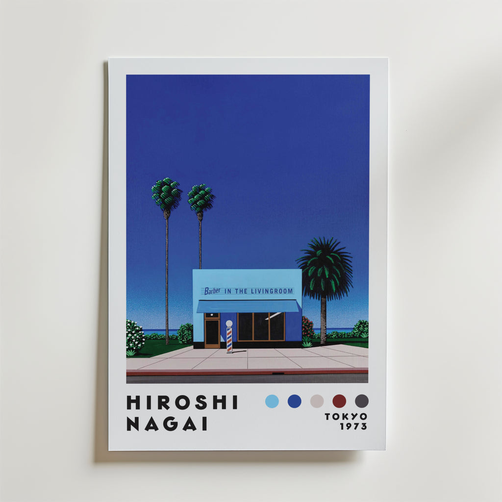 Mockup av Hiroshi Nagai Barber Shop affisch på vägg – köp enkelt hos Bozetto i hög kvalitet