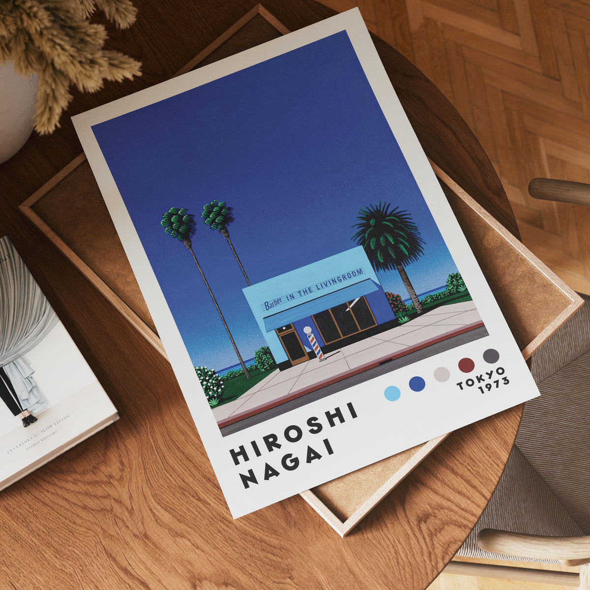 Väggmockup med Hiroshi Nagai Barber Shop – köp enkelt hos Bozetto affisch i hög kvalitet