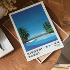 Väggmockup med Hiroshi Nagai Seaside Pool – köp enkelt hos Bozetto affisch i hög kvalitet