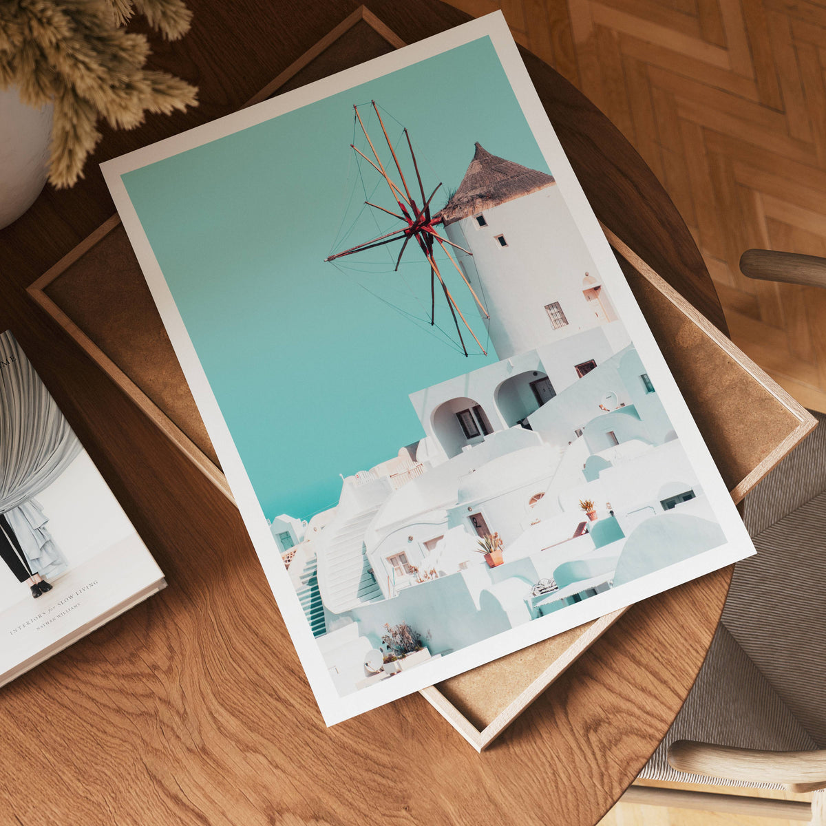 Santorini Windmill poster visad rakt fram – Bozetto affisch i hög tryckkvalitet i hög tryckkvalitet