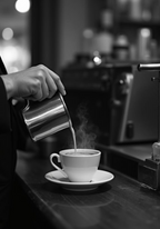 Steaming Perfection Coffee poster visad rakt fram – Bozetto affisch i hög tryckkvalitet