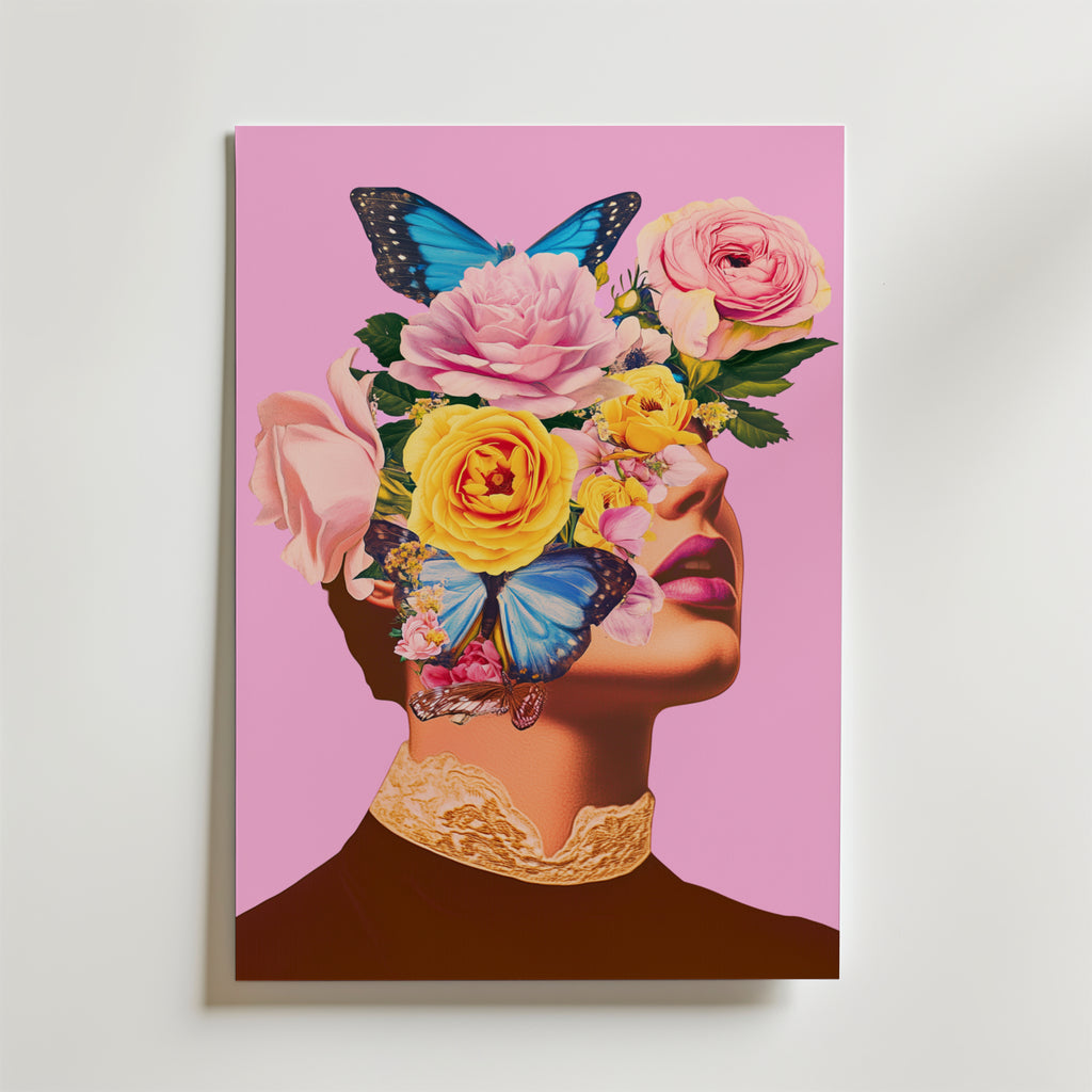 Floral Butterfly Portrait – stilfullt konsttryck från Bozetto, tryckt på matt finpapper