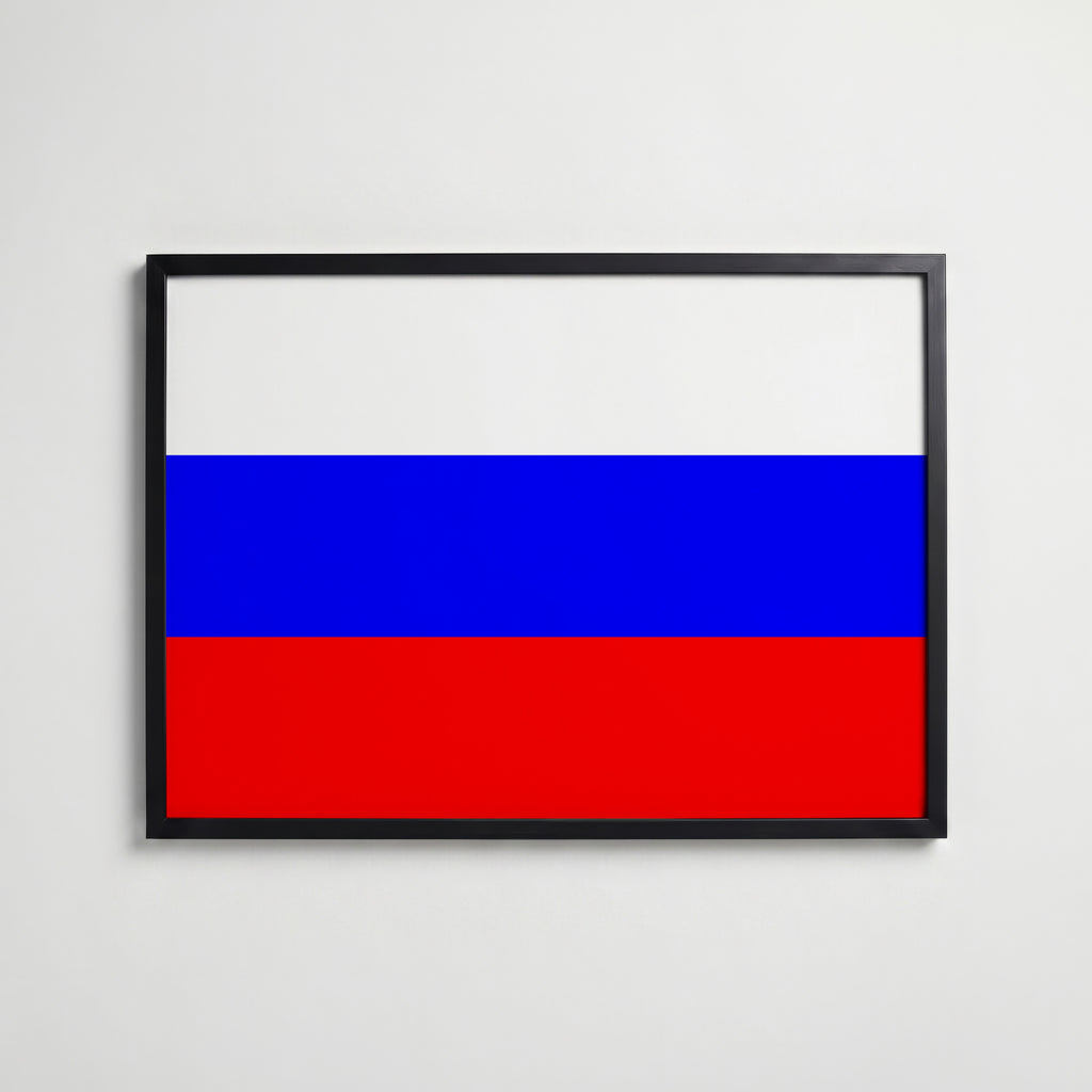 Russia National Flag Poster i svart ram – stilren konsttryck som väggdekor från Bozetto