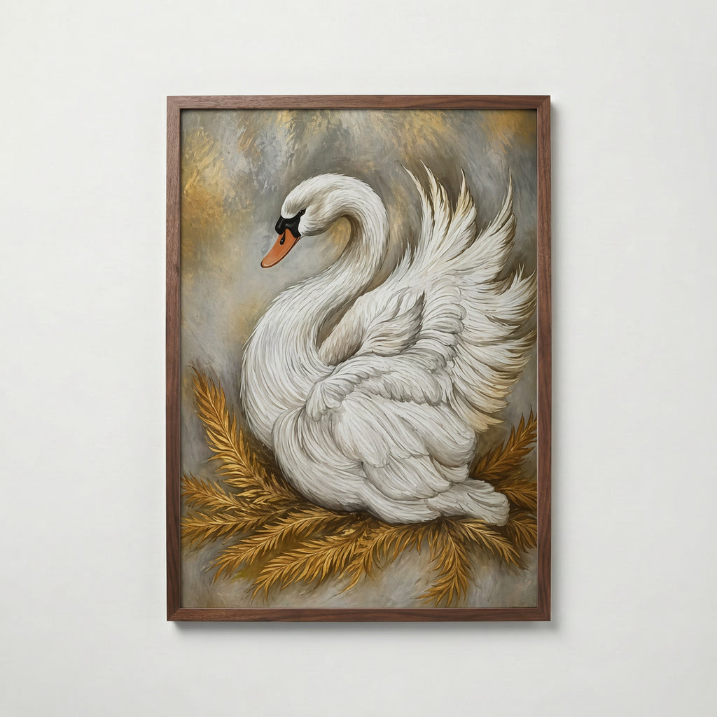 Golden Swan affisch i valnötsram – mörkbrun inramning med exklusiv känsla, Bozetto